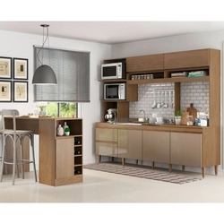 Kit Cozinha Compacta Anitta 05 Portas 02 Gavetas + Ilha Bancada Avelã/Gianduia - Soluzione - A01A