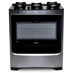 Fogão Consul 5 Bocas Cor Inox Com Mesa De Vidro E Trempe De Ferro Fundido