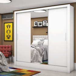 Guarda Roupa Casal 3 Portas com Espelho Santiago Plus Espresso Móveis Branco
